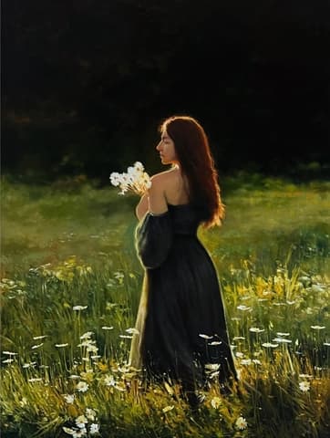 Golden light among the flowers